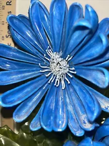 Vintage Mid Century Resin Lucite Double Flower Sculpture BLUE Flowers 12" tall - Picture 1 of 13