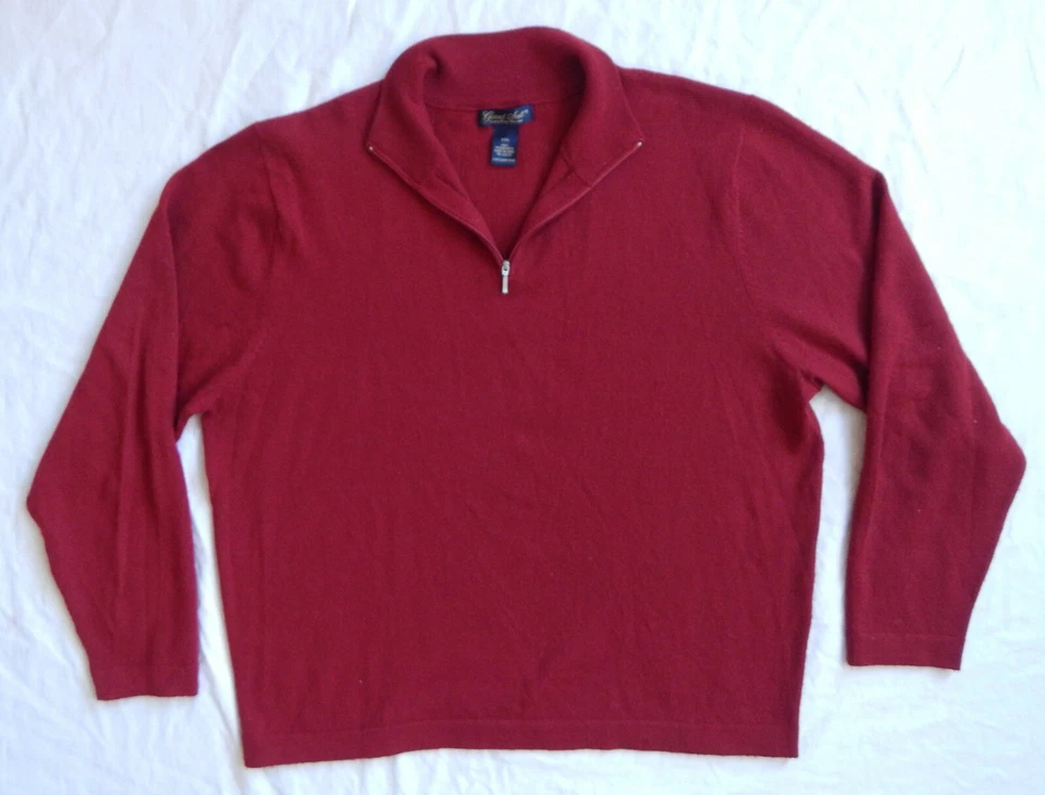 Fine Pure Merino Wool Red Half Zip Turtleneck Sweater - 2XL Mens Garret Scott - Image 1 of 4
