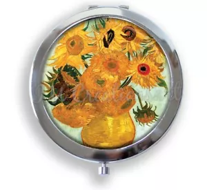 Vintage Art Van Gogh Sunflowers Lovers Cosmetic Compact Mirror Keepsake Momento - Picture 1 of 4