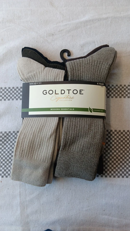 Goldtoe Signature Mens Repreve Rib Crew Socks Large 6-12.5 6 Pair Assorted