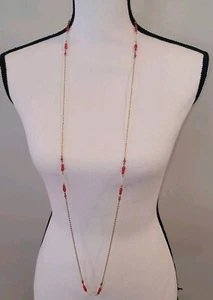 Vintage Gold Tone, Red Beaded Necklace. See All Pictures. New No Tags. - Bild 1 von 5