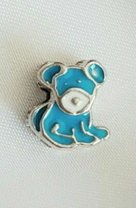 Puppy Dog ~ Blue & White Enamel ~ Bracelet Charm Bead ~ Silver-Plated - Picture 1 of 6