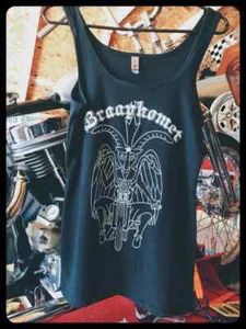 Braaphomet Motorcycle Goat Black Girls Tank Top baphomet goat goth punk metal - Picture 1 of 3