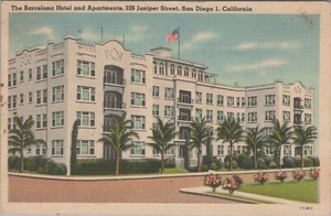 Barcelona Hotel Apartments San Diego California Juniper St c1940s linen D518 - Picture 1 of 2