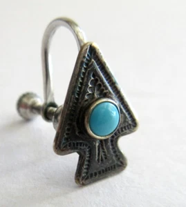 Screw on Earring Single Silver and Turquoise ONLY ONE - Picture 1 of 2