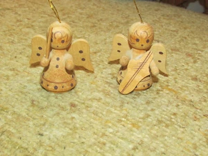 ANGELS w/INSTRUMENTS, 2" TALL, TWO, WOOD very delicate  (st patrick bx) - Picture 1 of 8