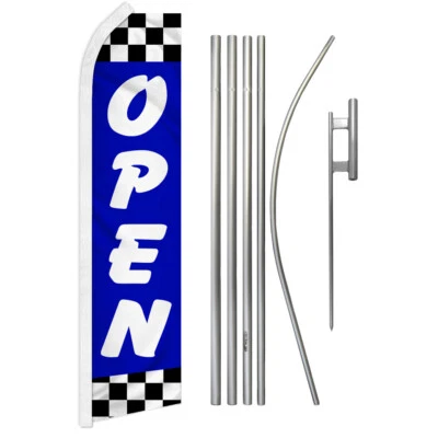 Open Swooper Flutter Feather Advertising Flag Kit Open Sign We're Open Blue - Image 1 of 4