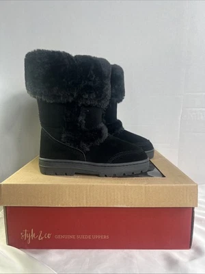 Style & Co Women’s Fur Linded Booties Witty Black Size 5 M Genuine Suede New - Image 1 of 4