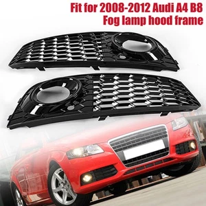 Front Bumper Fog Light Grille Honeycomb Cover Black Trim For Audi A4 B8 2009-12 - Foto 1 di 9