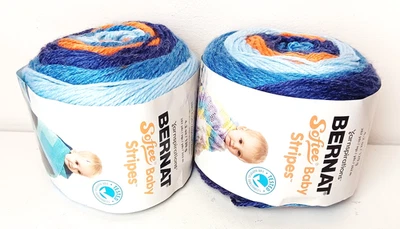 BERNAT Softee Baby Stripes Blue Jeans Stripe Yarn Colorful Lot of 2 Skeins 4.2oz - Image 1 of 2