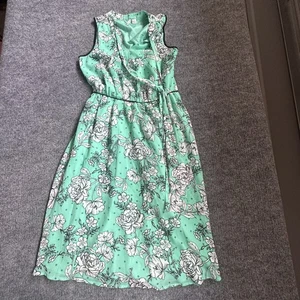 Vestido envolvente floral verde menta ELLE XS para mujer sin mangas largo midi lazo cintura - Imagen 1 de 9