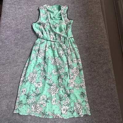Vestido envolvente floral verde menta ELLE XS para mujer sin mangas largo midi lazo cintura Foto 1 de 4