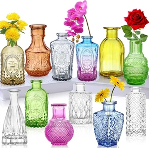 Glass Bud Vases Set of 12,Small Vases for Flowers,Colored Bud Vases Bulk,Mini... - Picture 1 of 12