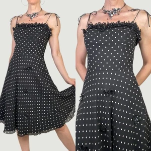 Sue Wong 100% silk polka dot midi slip dress sundress floral beaded tie strap 6 - Picture 1 of 15