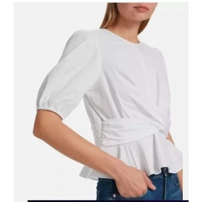 Veronica Beard Women's Arvillla Criss Cross Puff Sleeve Top 8 NWT 358 White - Image 1 of 4