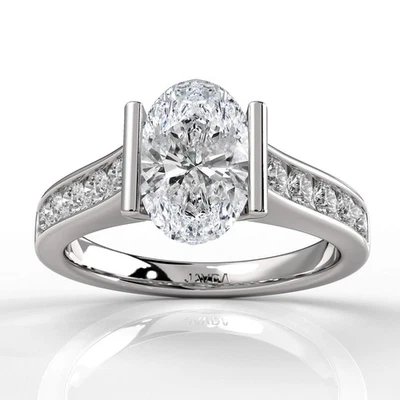 Anillo de compromiso con bisel de diamante ovalado con montura GIA, color E y claridad SI2 1,4 ctw. Foto 1 de 3