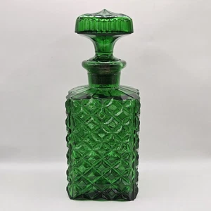 Vintage Smaragdgrün Glas Flasche Dekanter mit Stopfen 9" x 4" x 4" ANSEHEN - Bild 1 von 8