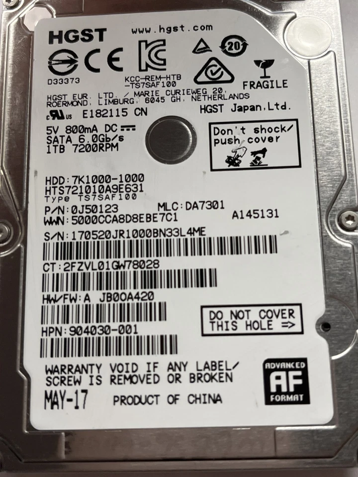 7K1000-1000 HGST Travelstar 2.5 INCH 1TB HTS721010A9E631 - Image 1 of 1