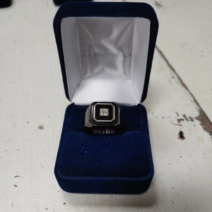 The Danbury Mint Black Ice Diamond Stainless Steel Personalized Men's Ring - Picture 1 of 6