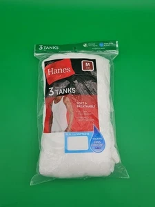 Hanes 372 ComfortSoft Value Tagless Itch Free Ribbed Men's Tank 3Pcs M White - Picture 1 of 8