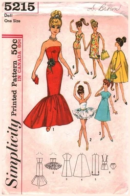 5215 Vintage Simplicity Sewing Pattern 1960s Teen Dolls Clothes such as Barbie - Image 1 of 2