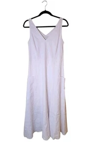 VINCE Relaxed Fit V-Neck Dress White A-Line Linen Midi Maxi Women's Size XS - Picture 1 of 13