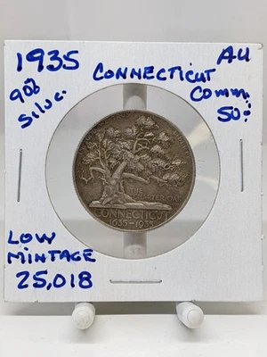 1935 Connecticut Commemorative Silver Half Dollar 50C Coin AU Condition LOW MINT - Image 1 of 4