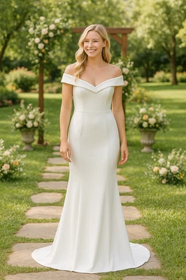 Lulus Women’s Size M White Crepe Off Shoulder Maxi Dress Wedding Formal Gown - Image 1 of 4