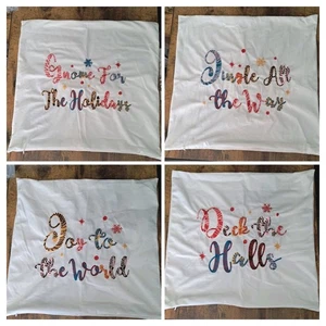 Set of 4 Embroidered Christmas Pillow Covers 18x18 Velour Holiday Throw Cushion - Picture 1 of 7
