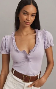 Camiseta Blusa Top Volantes Maeve Anthropologie Manga Abullonada Volantes LG 280094 - Imagen 1 de 7