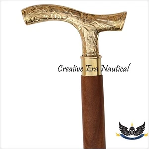 Walking Stick~Vintage Nautical Canes Brass Brown Handle Designer Canes~Wooden  - Picture 1 of 8