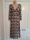 Beige & Brown Wrapover Jersey Feel Dress Size 14 By Next