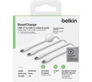 Cable trenzado Belkin BoostCharge 1 m USB-C a USB-C blanco paquete de 2 - Imagen 1 de 4