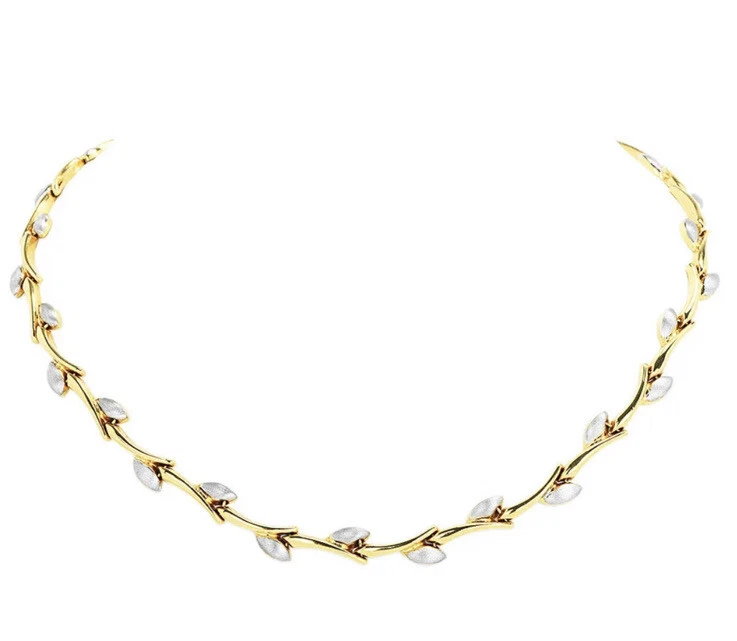 Collar 14k sólido blanco y amarillo 2 tonos vid y hoja, precioso  Foto 1 de 3