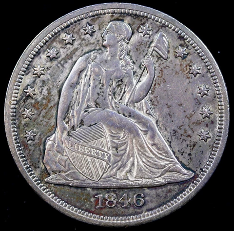 1846 Seated Liberty Silver Dollar $1 - ALMOST UNCIRCULATED TONING Cover