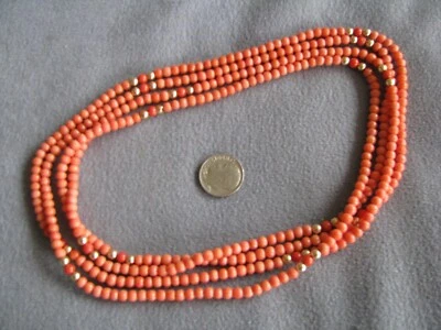 60" Vintage Antique Natural Italian Salmon Coral Bead Necklace 36.6Gms  - Image 1 of 4