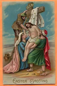 Easter Greeting Embossed Postcard Jesus Being Taken Down from the Cross - Picture 1 of 3