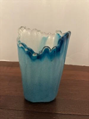 Bubble Art Glass Handkerchief Vase, White, Green/Blue And Clear - Image 1 of 4