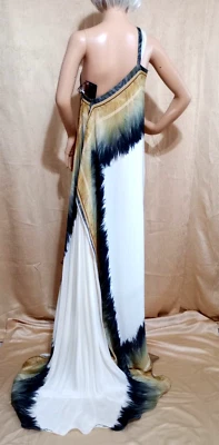 Vestido Roberto Cavalli 100% Seda Estampado Gráfico Logo Talla 44/Grande Italia ¡NUEVO CON ETIQUETAS! Foto 1 de 4