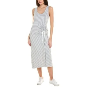 Cabi Easy Tank Dress L Large Sleeveless Grey White Striped Ruched Side Stretch - Picture 1 of 6