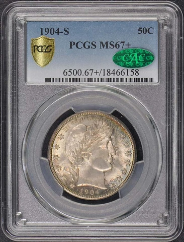 1904-S 50C Barber Half Dollar PCGS MS67+ CAC Top Pop Cover