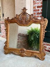 Antique French Wall Console Mirror Louis XV Carved Oak Stripped Finish Beveled