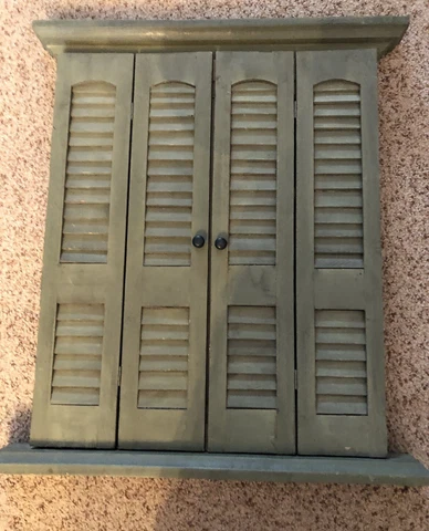 Home Interiors Vintage Sage Green Window Pane Mirror Shutter Wall Hanging Accent Cover