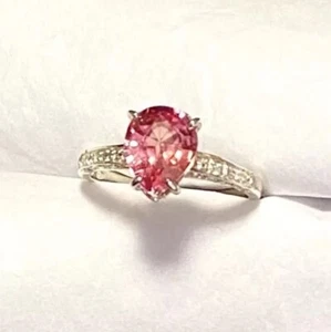 Lab Created Padparadscha Sapphire & Nat Zircon Ring 925 Silver Size 8🌹WOW! - Picture 1 of 13
