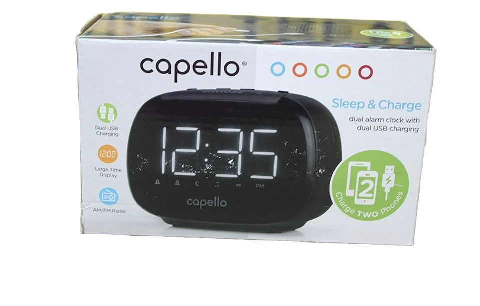 Capello Sleep and Charge Alarm Clock With 2 USB Charging Ports CR22