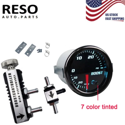 2" 52mm 7-Color Adjustment Boost Gauge w/0-30PSI Manual Boost Controller Kit - Image 1 of 4