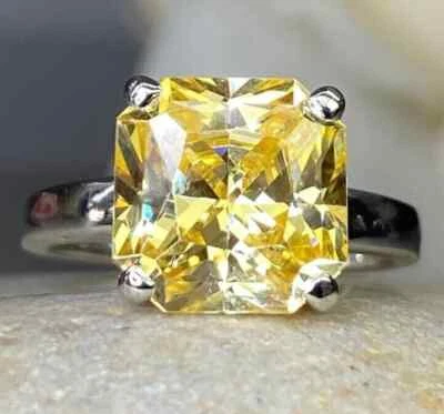 14k White Gold Plated 2.40Ct Asscher Lab-Created Citrine Solitaire Wedding Ring - Image 1 of 3