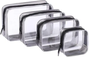 4 Pcs Clear Toiletry Carry Pouch with Zipper, Makeup Cosmetic Bag for Black - Picture 1 of 7