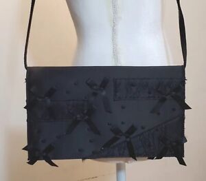 Neiman Marcus Black Shoulder Clutch with Bows, NWOT