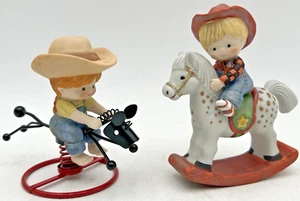 (2) ENESCO COUNTRY COUSINS GIRL ON SPRING HORSE & BOY ON ROCKING HORSE - Picture 1 of 15